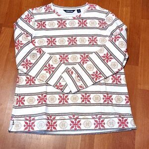 Lands' End Top Long Sleeve Winter Snowflakes Large 12 14